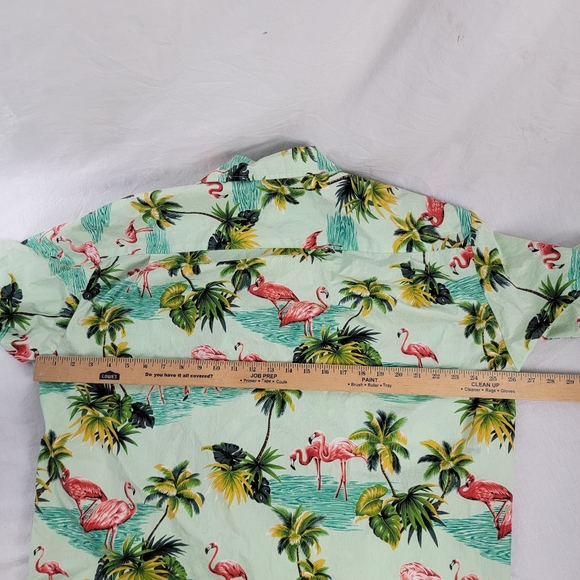 Pacific Legend Mens Hawaiian Shirt Button Flamingos Green Pink XL Extra Large - Picture 7 of 8